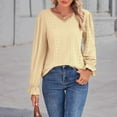 thumbnail image 4 of Xmarks Womens Lace Crochet V Neck flare Long Sleeve Button Down Shirt Casual T Shirts Blouses Pullover Tops Yellow M, 4 of 8