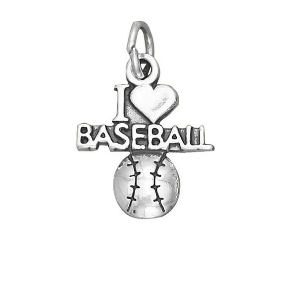 Sterling Silver 16" .8mm Box Chain "I LOVE BASEBALL" Baseball Pendant Necklace