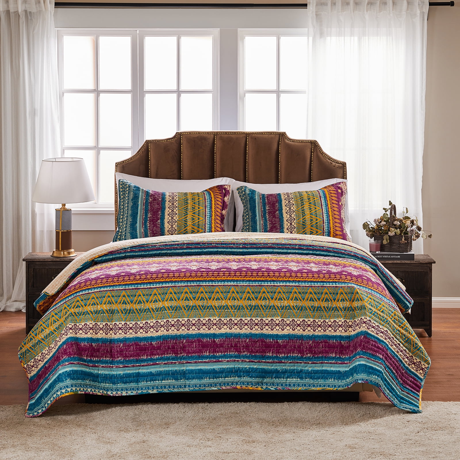 Global Trends Santa Fe 100% Cotton Reversible Oversized Quilt Set, 2-Piece Twin/Twin XL