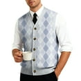 thumbnail image 6 of Resicozy Mens Plaid Sweater Vests V-Neck Sleeveless Fashion Casual Cardigan Vest Fall Winter Tank Top Light Blue 3XL, 6 of 7