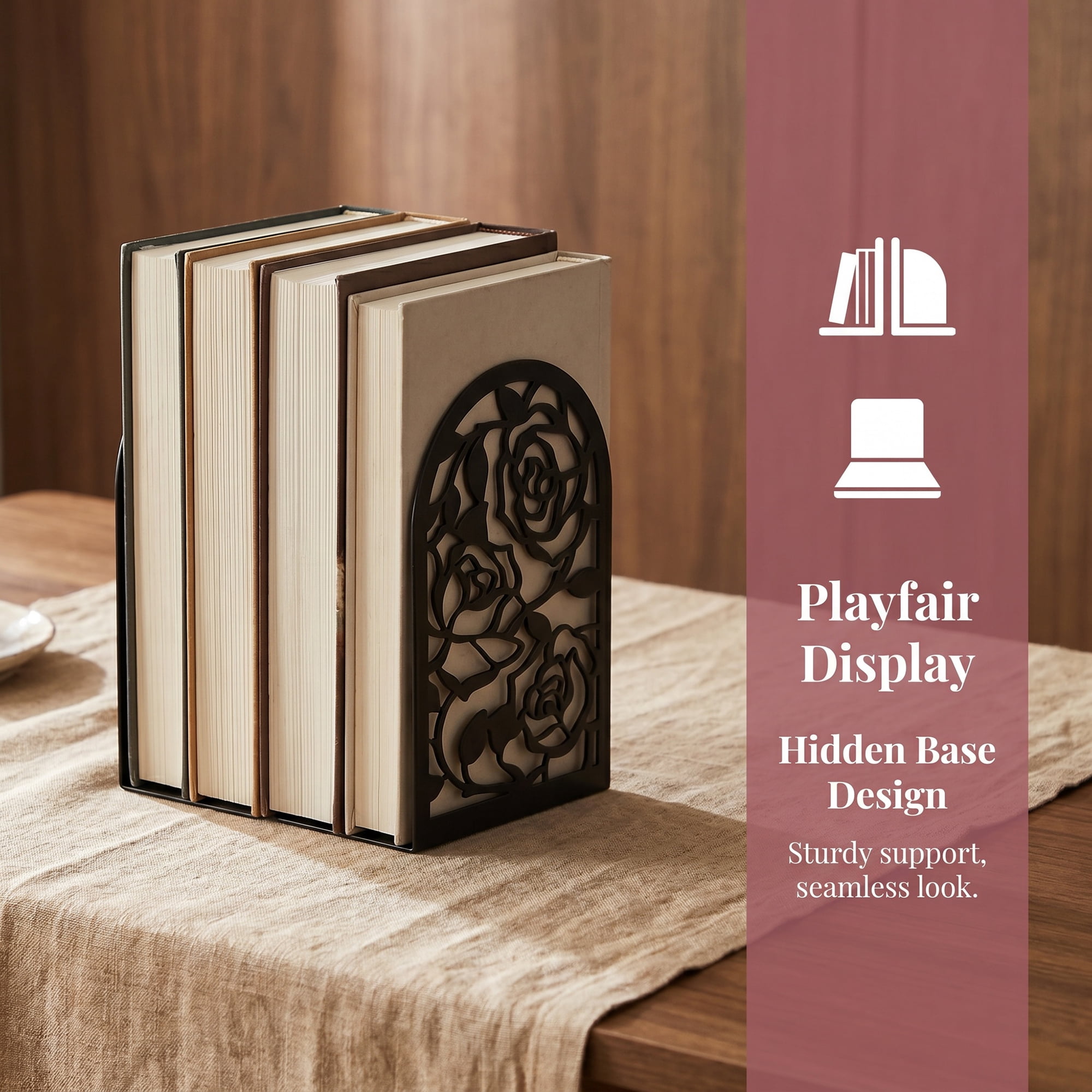 Unique Bargains Large Flower Design Floral Metal Bookends Black Style A 4.7"x3.2"x7.3"