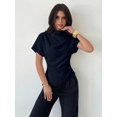 thumbnail image 4 of Blusa De Cuello Alto Con Fruncido Azul Marino Para Mujer, 4 of 30