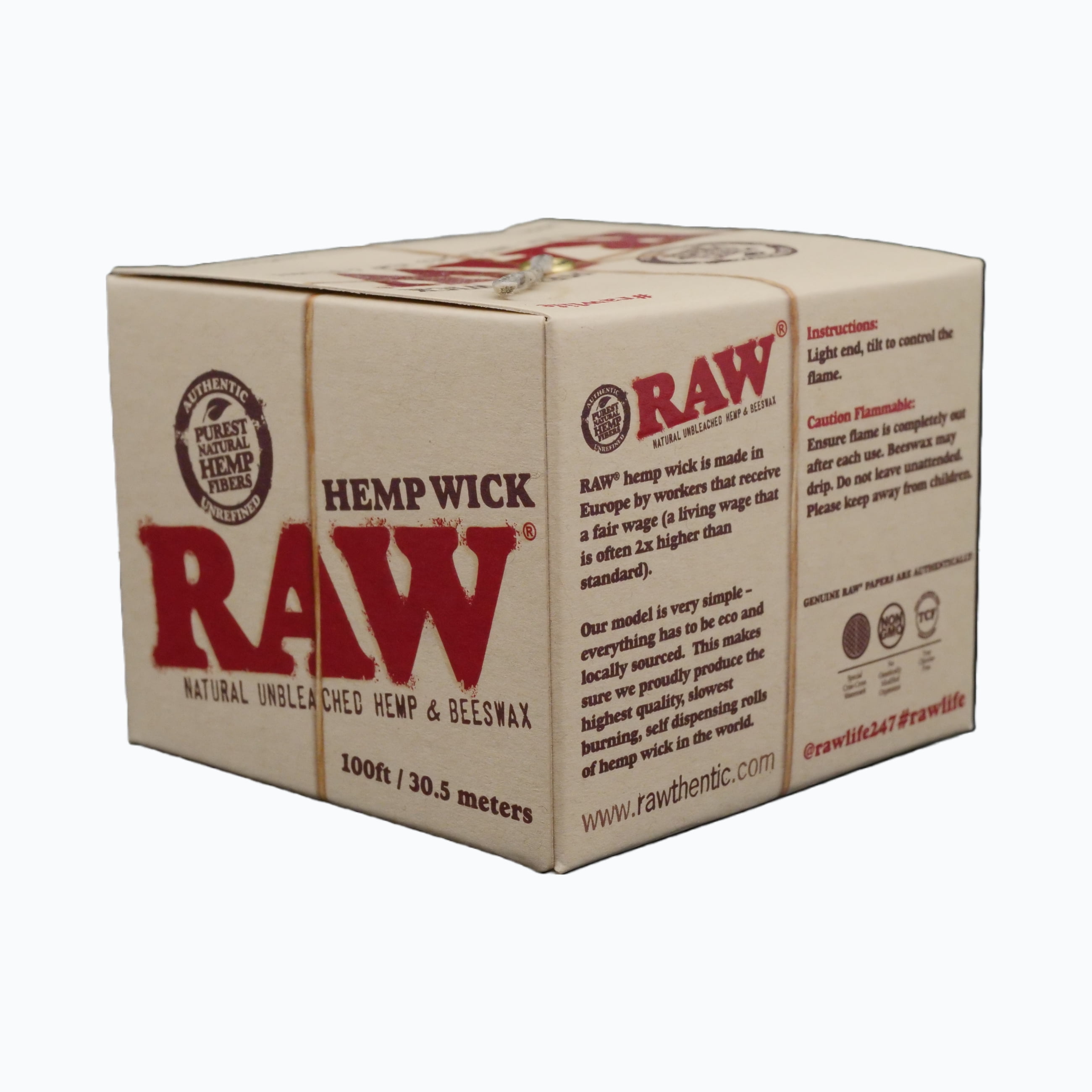 Raw Hempwick Ball, 100ft, Made of Natural Unbleached Hemp & Beeswax