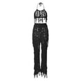 thumbnail image 4 of Women'S Two Piece Outfits Fashion Casual Hand Crochet Tassel Matching Beach Spaghetti Strap Crop Top And Knitted Wide Leg Pants Tracksuit Set, 4 of 5
