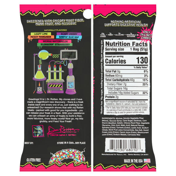 Rotten Sour Cruncheez Gummy Candy, 1.8 oz Bags (Pack of 6) – Tangy, Chewy Sour Candy with Crunchy Shell