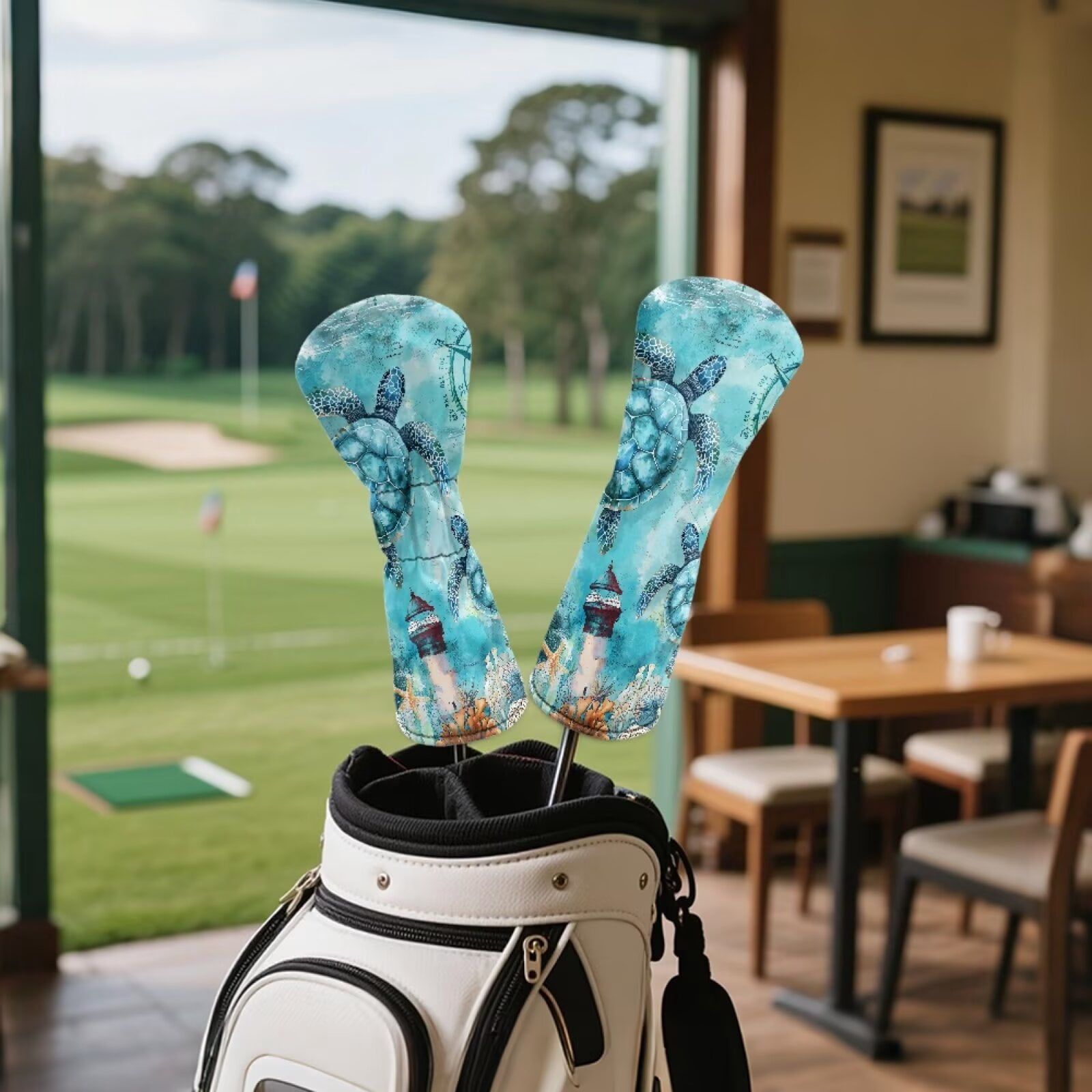 Uorisanigo Golf Club Head Covers Set 3 Pack, Blue Turtle Golf Driver Headcover Fairway Wood Headcover Hybrid Club Head Cover Fit Most Golfs Clubs with Soft Lining for Extra Clubs Protection