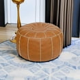 thumbnail image 5 of Unstuffed Moroccan Storage Pouf Foot Stool Ottoman Seat Handmade Faux Leather Bean Bag Floor Chair Foot Rest for Living Room, Bedroom or Balcony (Brown), 5 of 9