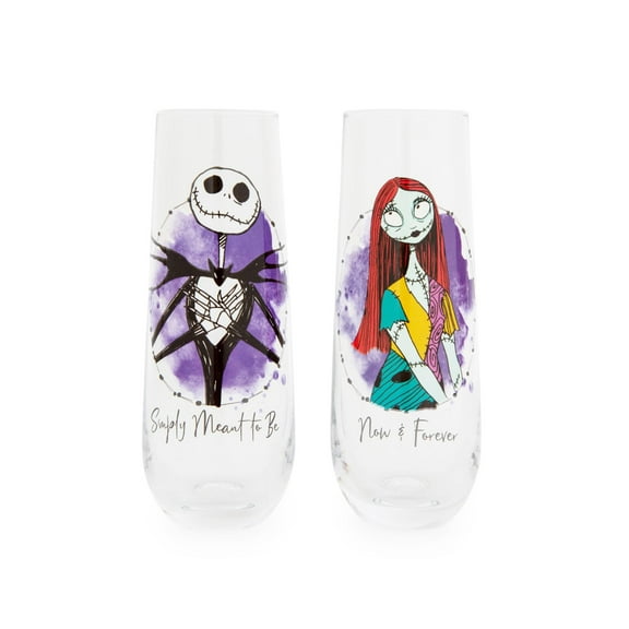 The Nightmare Before Christmas Jack and Sally Stemless Fluted Glasses | Set of 2