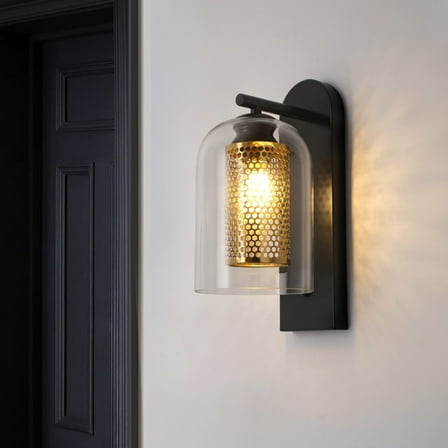 Modern Black & Gold Glass Wall Sconce Light Fixture 1-Light Lamp
