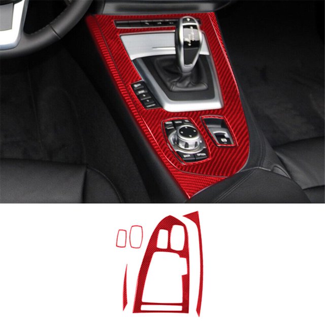 Red Carbon Fiber Central Control Gear Panel Cover Trim for BMW Z4 E89 2009-2016