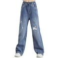 thumbnail image 4 of MSemis Girls Kids Ripped Distressed Denim Pants Jeans Kids Wide Leg Casual Loose Pants,Size 5-14 Blue 5-6, 4 of 7