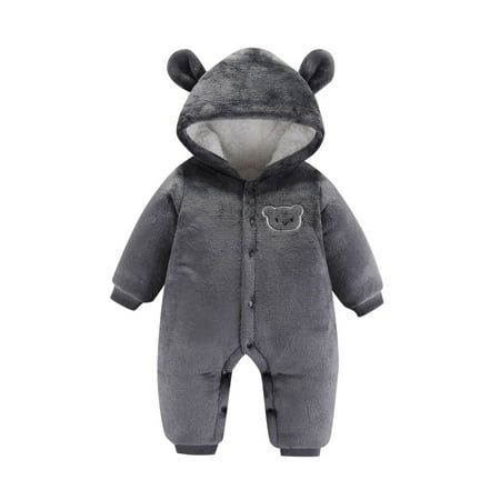 

Ierhent Winter Coats for Kids with Hoods Cartoon Bear Romper Jumpsuit Jacket for Baby Boys Girls(Grey 9-12 Months)