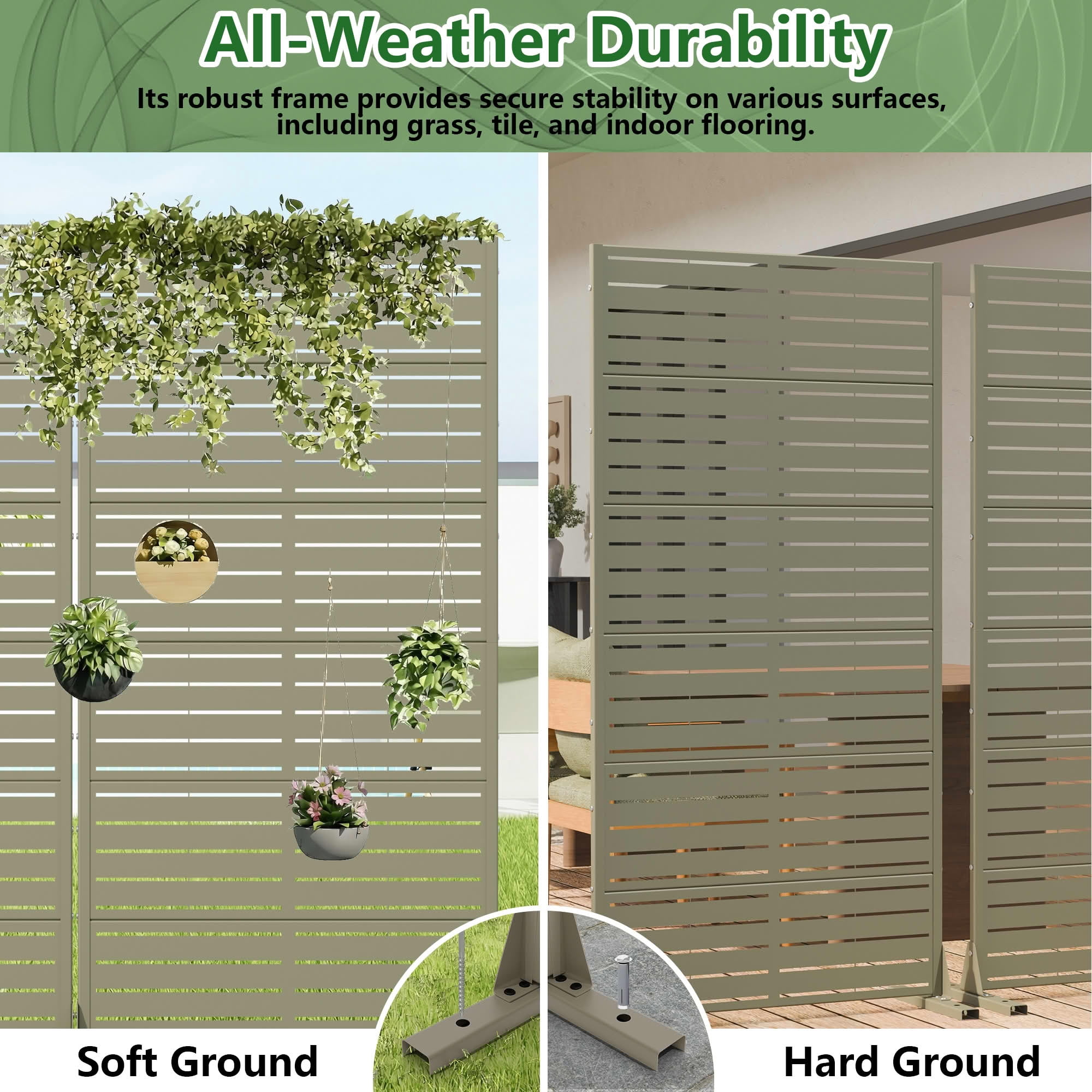 MAYEERTY 2-Piece Outdoor Metal Privacy Screen 6ft × 3ft Olive Gray, 6-Panel Classic Louvered, Rust-Resistant for Patio