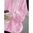thumbnail image 3 of Womens Oversized Sherpa Pullover Hoodie with Pockets Fuzzy Fleece Sweatshirt Buffalo Plaid Fluffy Coat,Pink,S, 3 of 5