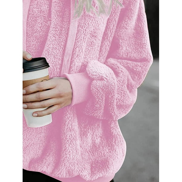 Oversized Fuzzy Hoodies for Women - Cozy Pullover Sweatshirts with Pockets,  XL Size, Pink