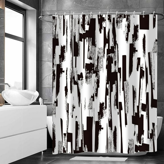 Black and White Shower Curtain Abstract Modern Art Painting Bath Curtains Ombre Brush Strokes Contemporary Bathroom Decor Waterproof Polyester Fabric with Hooks 72Wx72L