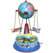 8" Blue, Red, and White Carousel with Planes Collectible Tin Toy