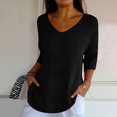 thumbnail image 5 of Pincandy Women Solid Color Spring/summer Knitted-neck Medium Sleeve Casual Top,Black,4XL, 5 of 9