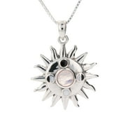Jewelry Trends Sterling Silver Sun with Moon Phases Pendant with Moonstone on 18 Inch Box Chain Necklace