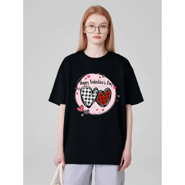 Happy Valentines Day Heart Design Romantic Cool Men Women T-Shirt Fancy Print Men's T-Shirt Fabric Weight 100% Pure Cotton Short Sleeve Crew Neck Valentine's Day T-shirt