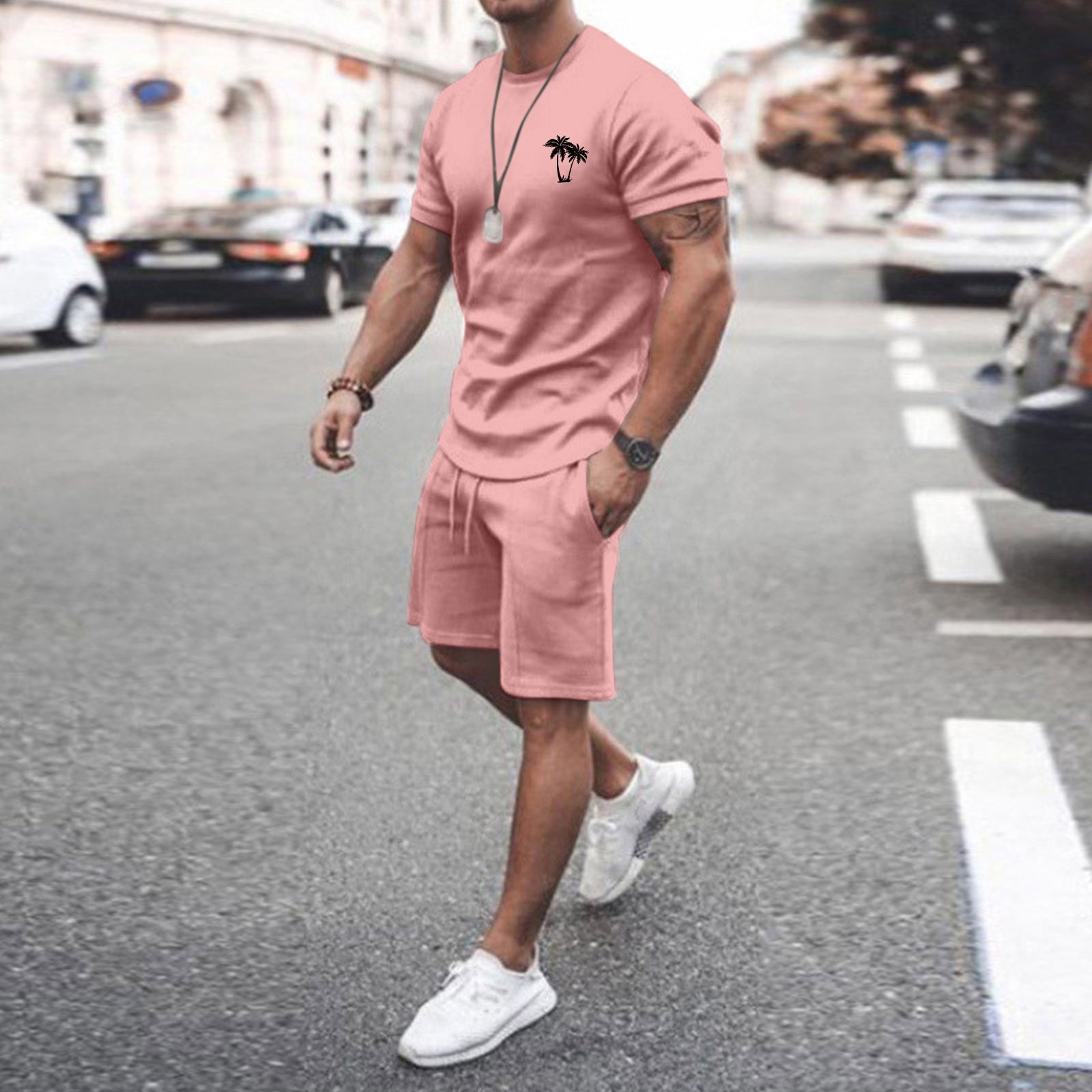 Knosfe Men'S Track Suits 2 Piece Summer Short Sleeve Shirts