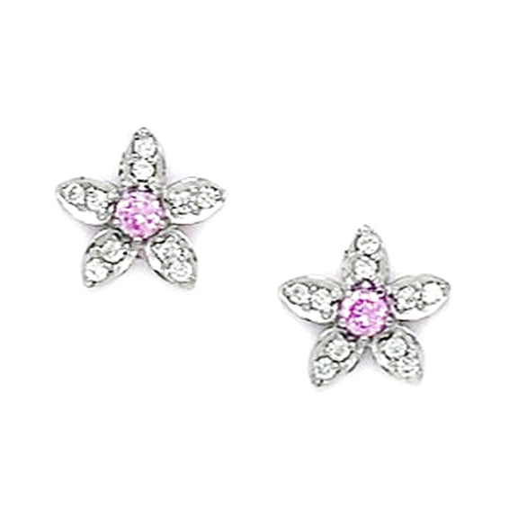 925 Sterling Silver Plated October Pink 3x3mm CZ Screw Back Earrings 10x10mm Stud Earring for Women