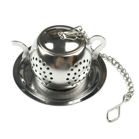 

2Pcs Teapot Shape Loose Tea Infuser Stainless Steel Leaf Tea Loose Tea Maker Strainer with Chain Drip Tray Herbal Spice Filter 5*3.5cm