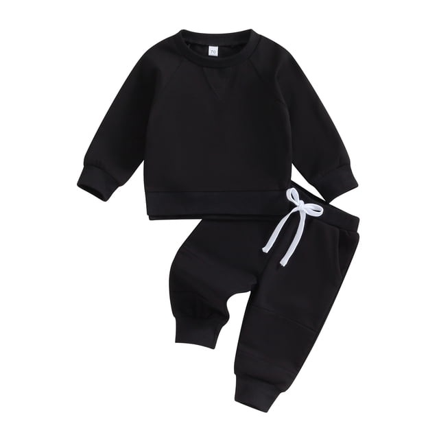 Honganda 0-3Y 2Pcs Toddler Boy Fall Outfits Long Sleeve Split Hem Sweatshirt Tops + Pocket Pants Set Kid Clothes