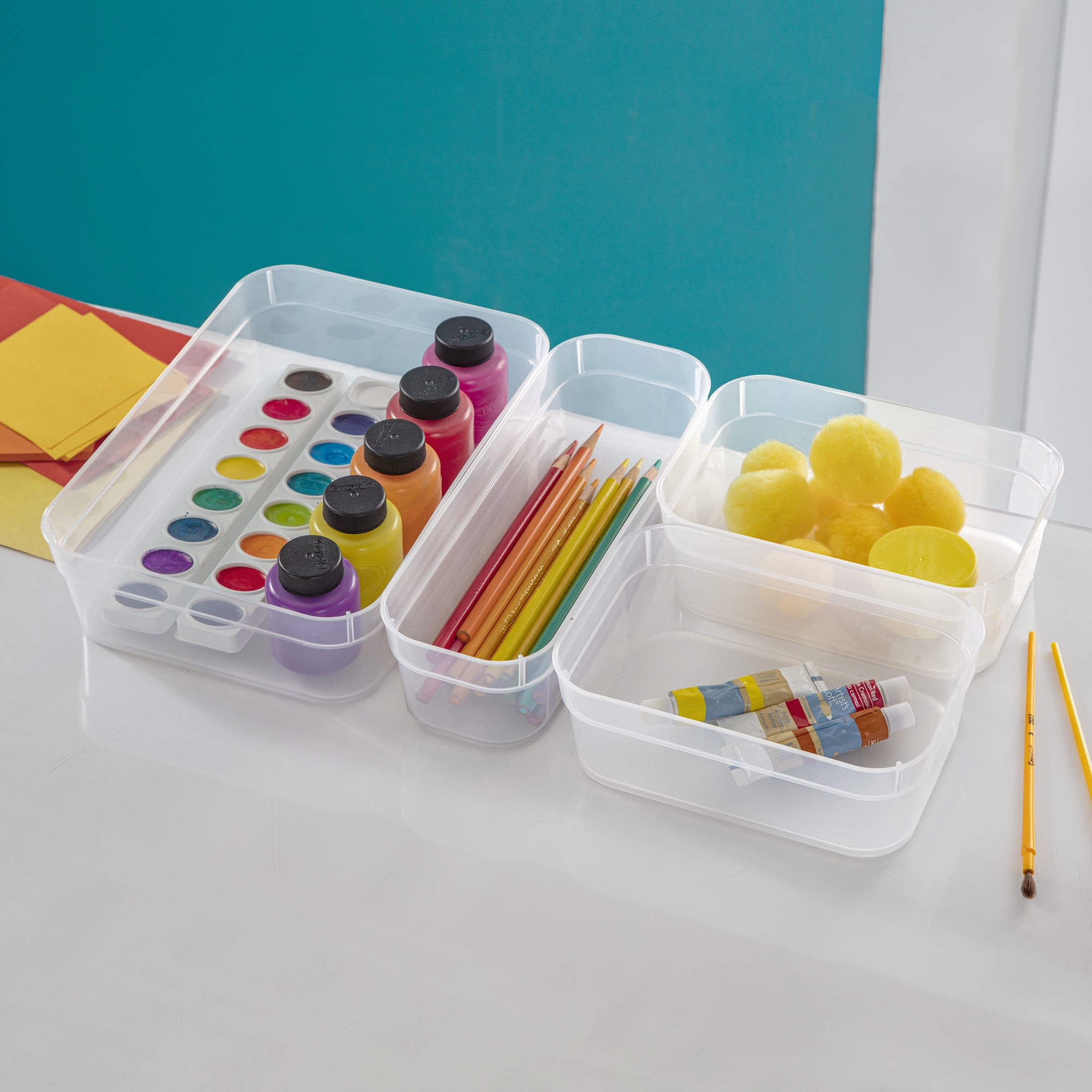 Sterilite Set (3) Medium Storage Trays, Clear Plastic Open Bins, Drawer Organizers, 8 Count