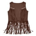 thumbnail image 5 of Women Fringe Vest 70s Hippie Costume Faux Suede Rivets Tassel Sleeveless Cowgirl Western Costume Jacket Outerwear/Coffee/M, 5 of 5