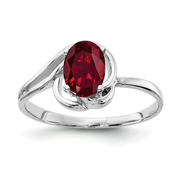 Solid 14k White Gold 7x5mm Oval Created Ruby Ring Band Size 8