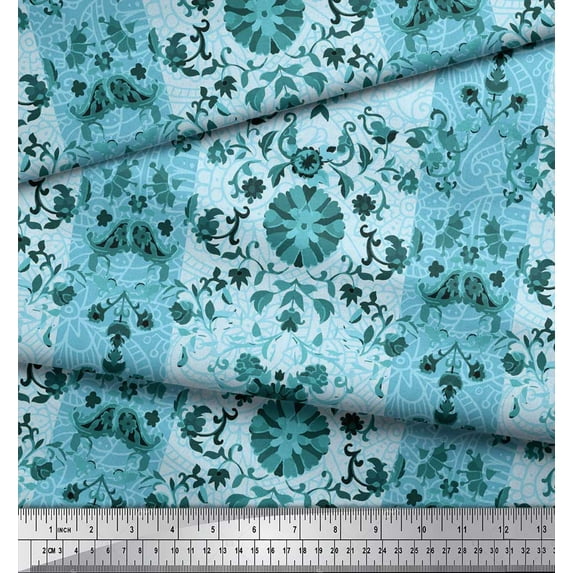 Soimoi Rayon Crepe Fabric Stripe & Paisley Decorative Print Fabric by Yard 46 Inch Wide