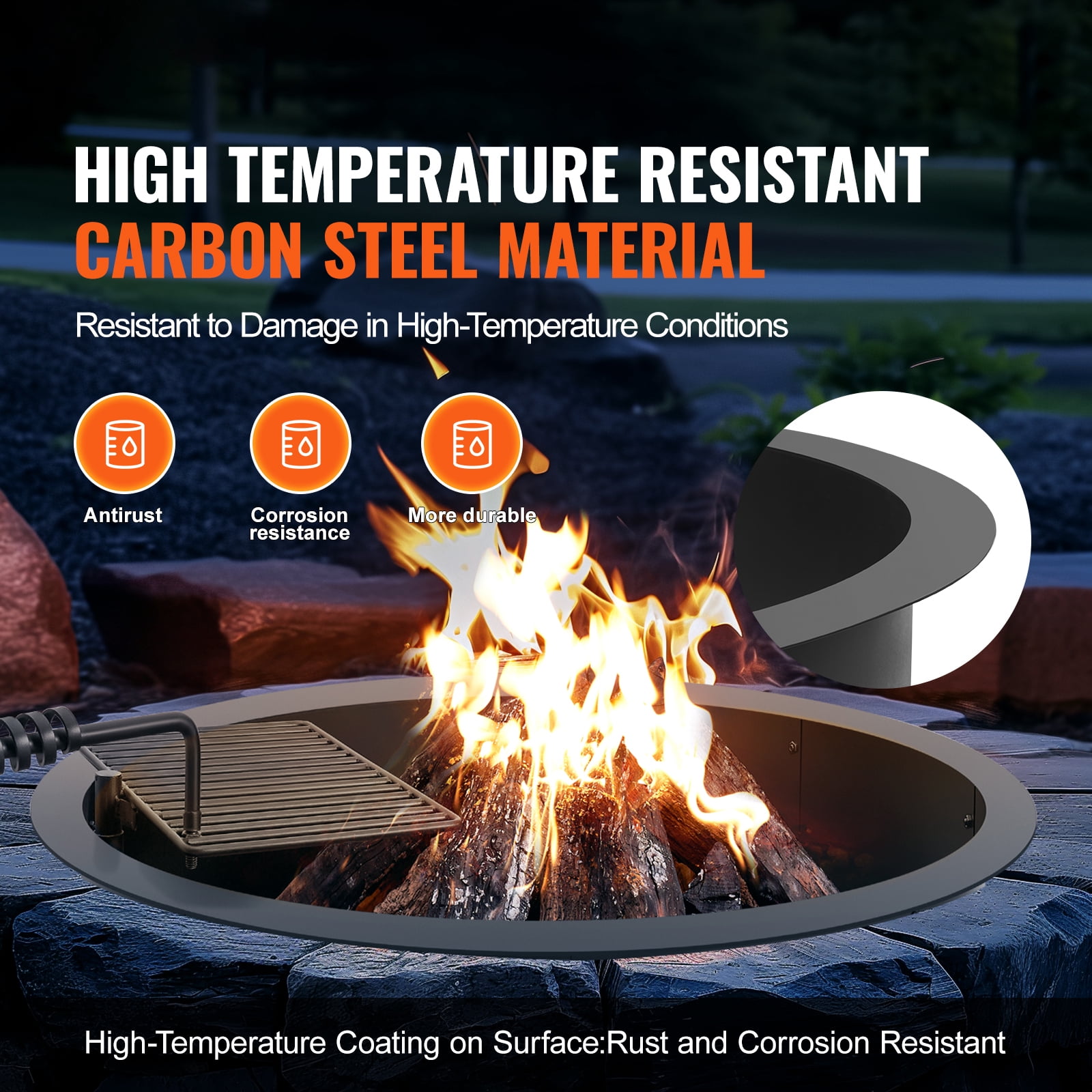 SKYSHALO Fire Pit Circle, BBQ Fire Ring Combo, 40-In Outer/36-In Inner Diameter, 8.5in Tall, Carbon Steel Construction, DIY Campfire Circle for Above or In-Ground, Outdoor Camping, Bonfire Gatherings