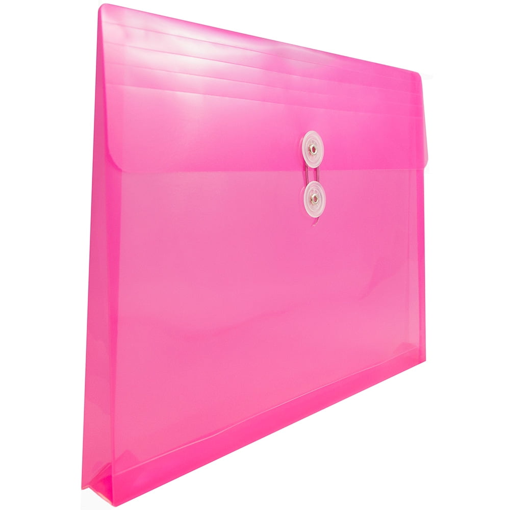 JAM Paper Plastic Envelopes, 9.8x13, 12/Pack, Fuchsia Pink, Button String, Letter Booklet