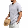 thumbnail image 2 of Timoontee Man Solid Color Casual Short Sleeved Half-buttoned Open And Close Vintage Standing Collar Top Gray L, 2 of 9