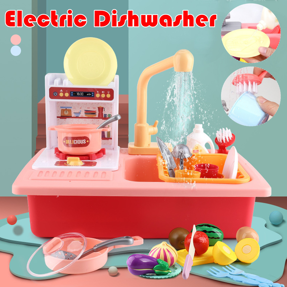 Electric Dishwasher Toy,Children Simulation Set Running Water Sink Kids