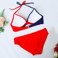 thumbnail image 3 of Busydd Swim Suits for Women S-3XL Two Piece Halter Bikini Set Color Block Pleated Bathing Suits Trendy Deep V Neck Push Up Swimming Suits with Briefs, 3 of 4