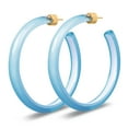 thumbnail image 5 of Gold Plated Sterling Silver Light Blue Lucite / White 60MM Large Open Hoop Earrings - Round Flat Edge, 5 of 7