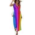 thumbnail image 2 of Rainbow Stripes Dress Summer Street Style Bohemia Long Dresses Female Sleeveless Printed Maxi Dress, 2 of 9
