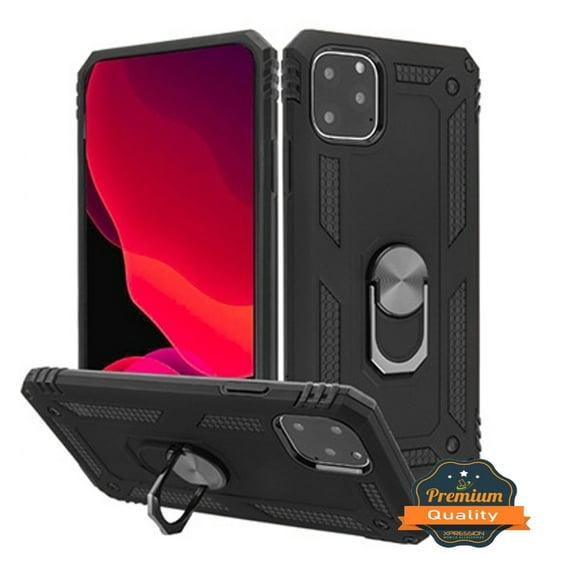 Apple iPhone 11 PRO MAX Phone Case Hybrid Durable 360 Degree Rotatable Ring Stand Holder Kickstand Fit Magnetic Car Mount Dual Layers Rugged TPU Protective Case BLACK Cover for Apple iPhone 11 Pro Max