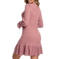 thumbnail image 2 of Cuteduck Women's Fall Casual Long Sleeve Dress Ribbed Round Neck Loose Boho Midi Ruffle Dress S-2XL, 2 of 9