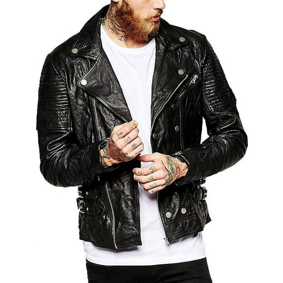 New Men Designer Genuine Lambskin Soft Biker Leather Jacket A152