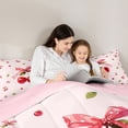 thumbnail image 4 of Manfei Red Cherry Bow Print Twin Comforter Sets for Girls, Sweet Fruit Ribbon Bows Bedding Set, Pink Reversible, 2pcs, 4 of 6
