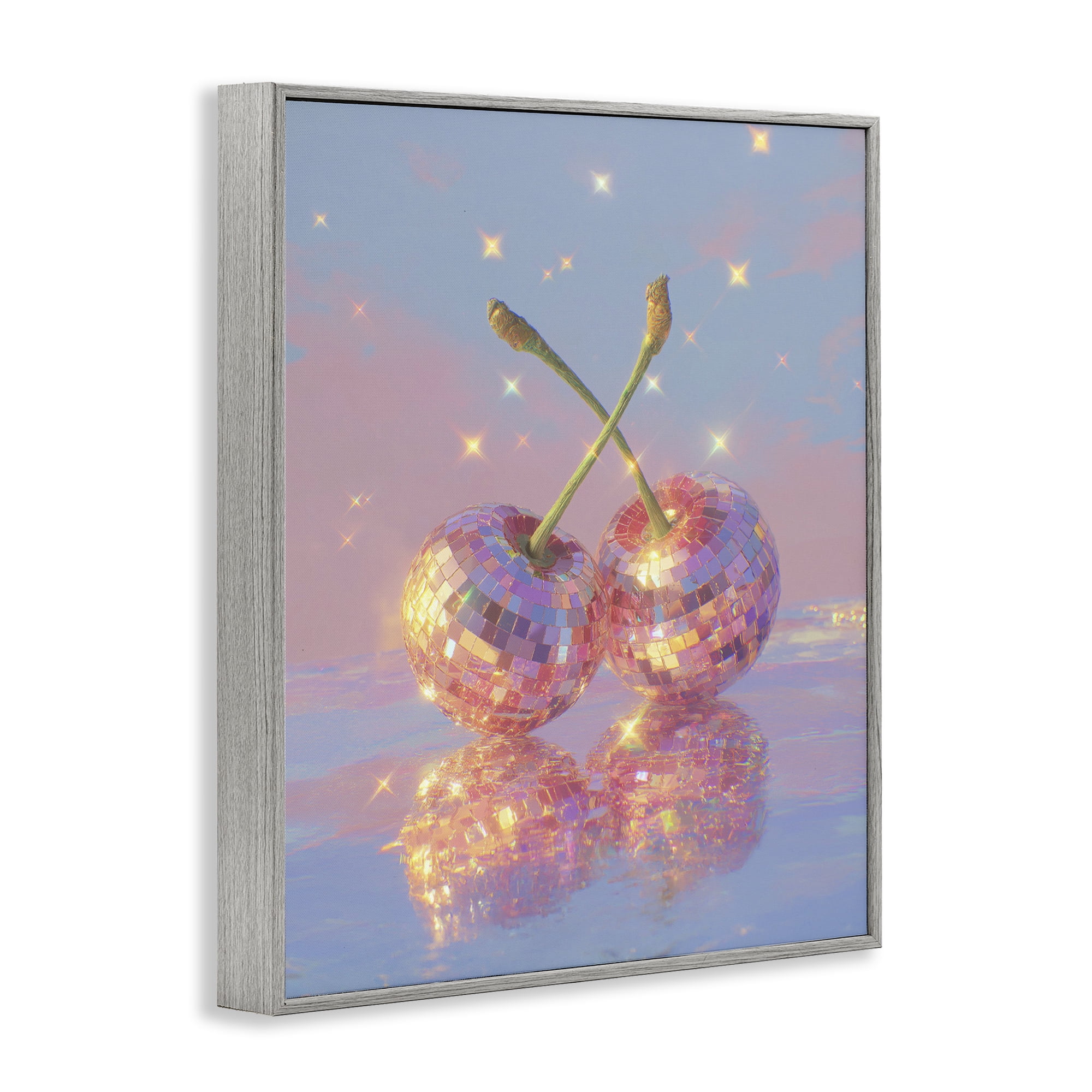 Disco Cherry Reflection Gray Framed Giclee Art, design by Ziwei Li