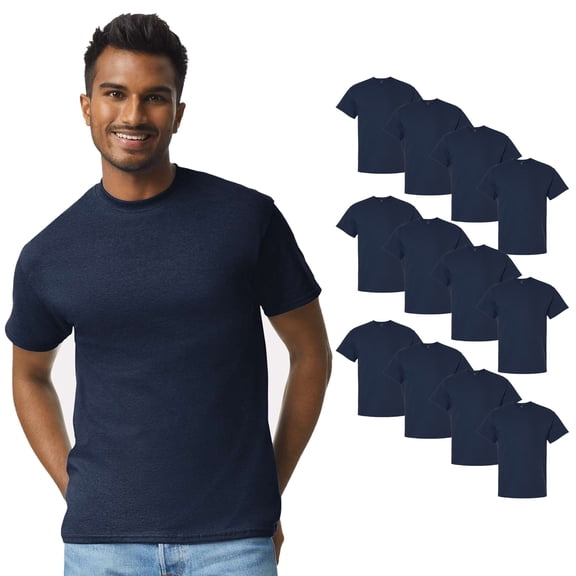 Gildan Men's Short Sleeve Crew Neck T-Shirt, Classic Fit Bulk Navy Tee, Ultra Cotton, Pack 12, S