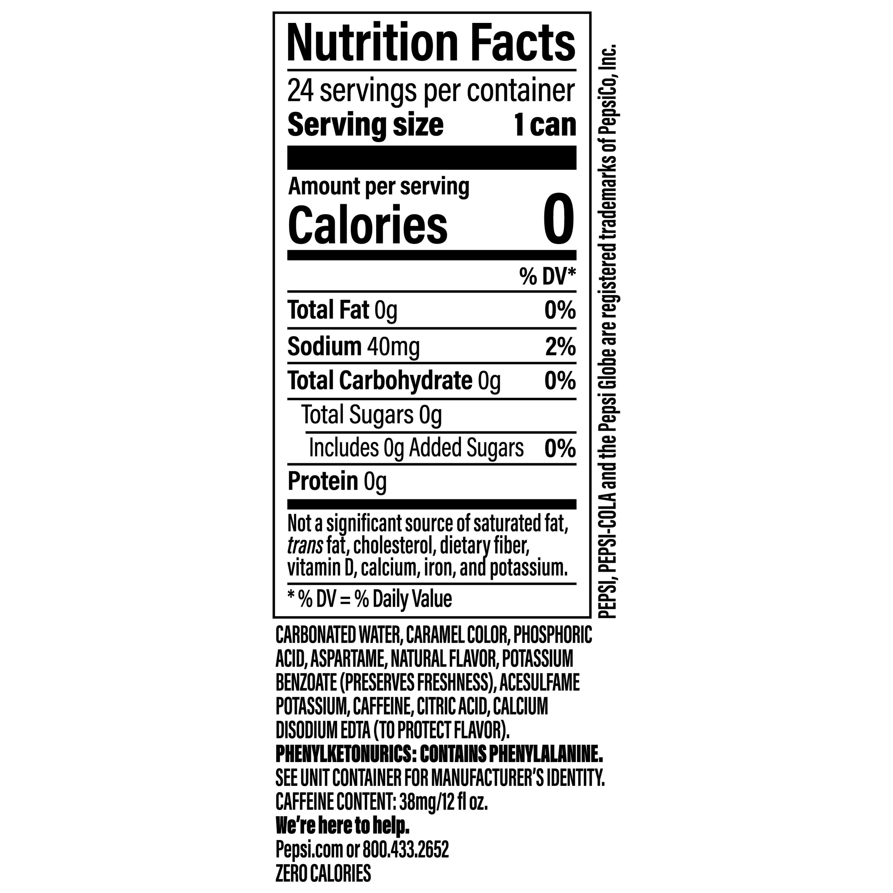 Pepsi Cola Zero Sugar Soda Pop, 12 fl oz, 24 pack Cans