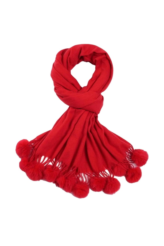 Womens Scarf Long Knitting Solid Color Simplicity Pompom Tassels Fashion Elegant Windproof Coldproof Soft Comfortable Warm Fall Winter Scarves Red