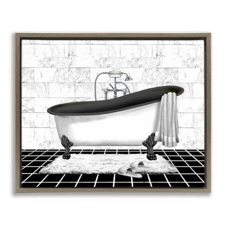 Stupell Industries Marble Pattern Bath Typography Painting Brown Floater Framed Canvas Art Print Wall Art 21 x 17
