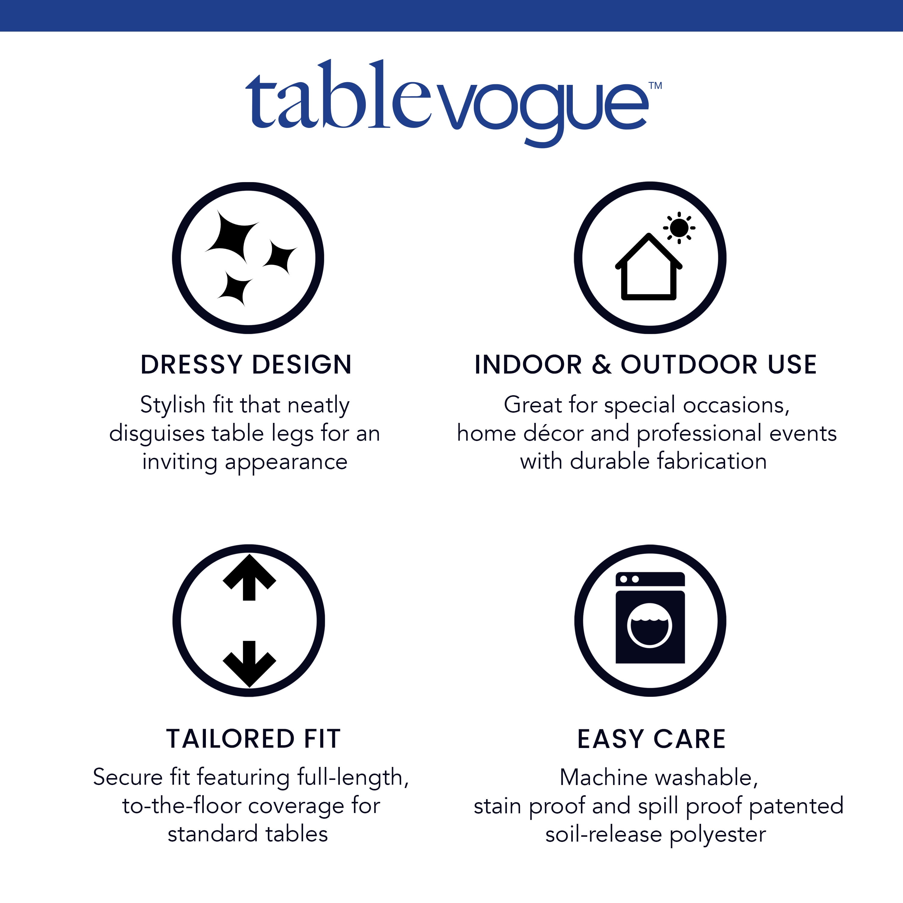 Tablevogue 72" x 30" Fitted Tablecoth Cover, Multiple Colors and Sizes Available