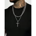 thumbnail image 2 of ChainsHouse 2pcs Layer Jesus Cross Necklaces for Men Women Silver Cuban Link Chain Stainless Steel Jewelry Set Christmas Birthday Valentine's Day Gift, 18", 2 of 7